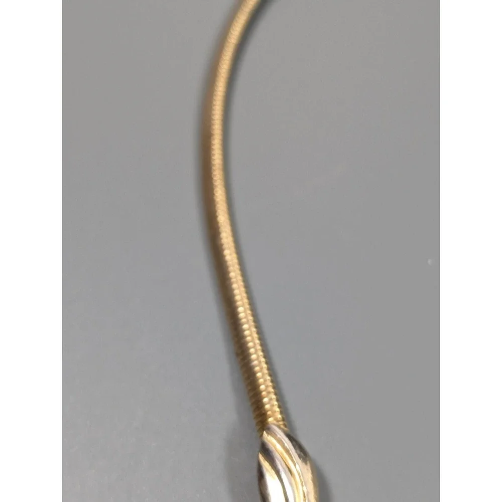 Vintage Gold Tone Omega Chain Necklace Black Enamel V Bar Statement 16" - Picture 6 of 11